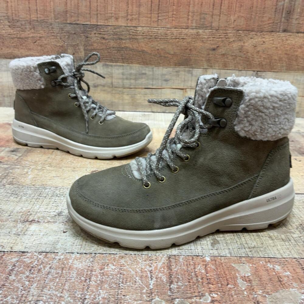 Skechers SN 16677 Boots Womens Size 6.5 36.5 Green Faux Fur Ankle Bootie
